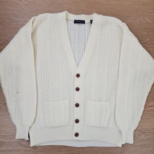 Vintage Grandpa Cardigan Sweater Mens XL Wood Button Claybrooke Acrylic Knit